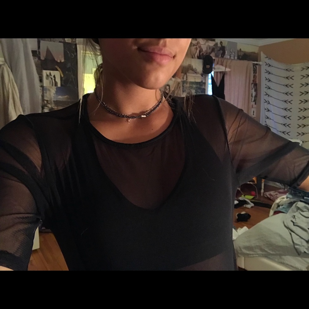 black mesh body suit